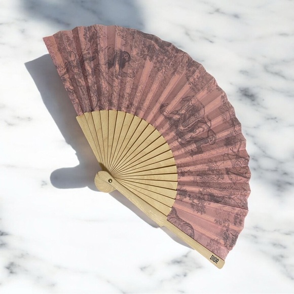 Dior Other - Christian Dior Pink Toile de Jouy Print Folding Fan Wood Handle Luxury Accessory